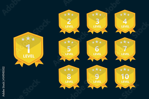 Game level up Gold badges with number for game ui design.