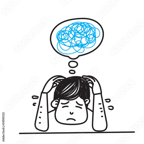 hand drawn doodle depression and confused person illustration