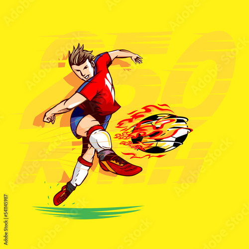 Cannonball Kick football vector illustration a Football Player is kicking the Ball with his Powershot. 