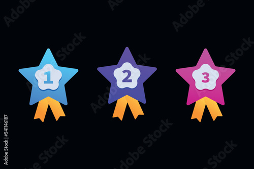 1st, 2nd, 3rd places badges with ribbons with quality mark award for medal vector.