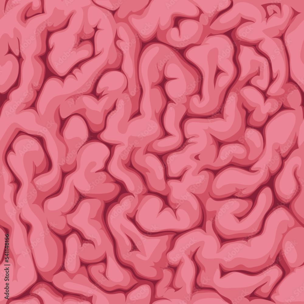Human brain seamless pattern. Pink vector background with cranium cortex, convolutions and crinkles. Neural system medical and scientific anatomical repetitive wallpaper. Medical and brain texture