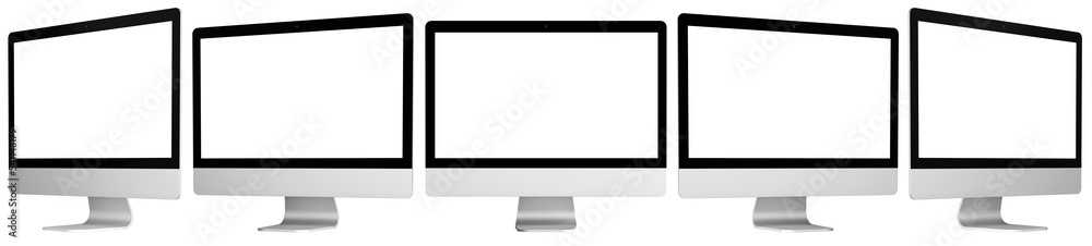 Computer Monitor mockup isolated with transparent screen png in different viewing angles - obrazy, fototapety, plakaty 