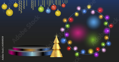 Vector Christmas card, neon glow design element, fluorescent lighting, background for your design.