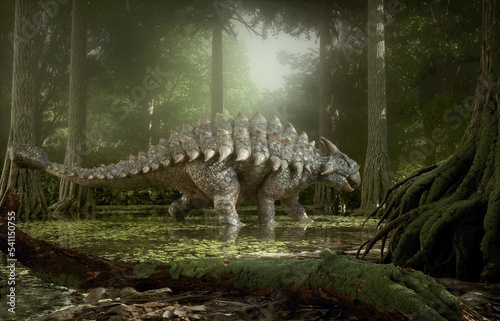 Dinosaur Ankylosaurus in the forest. photo