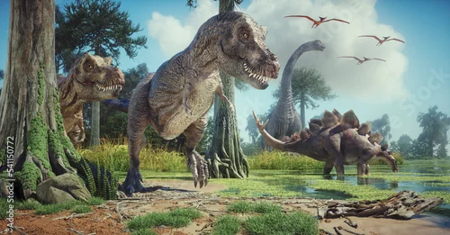 Obraz Dinosaurs in the forest.