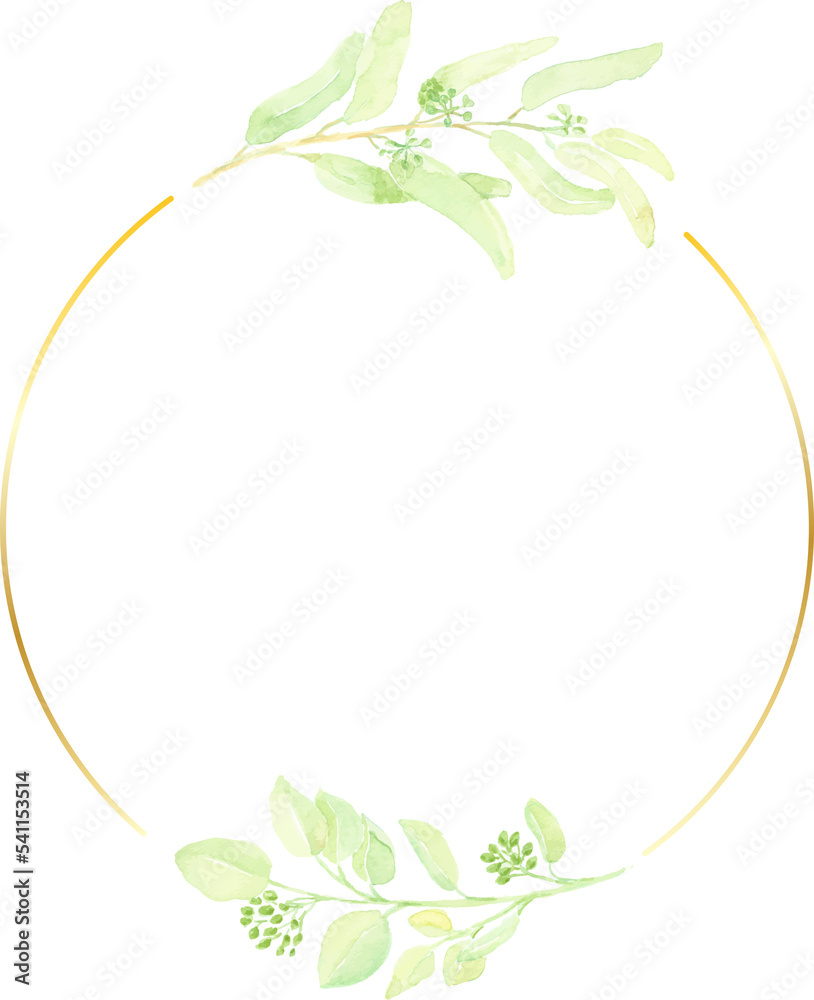 watercolor hand drawn seeded eucalyptus leaf with golden minimal frame watercolor hand drawn seeded eucalyptus leaf with golden minimal frame