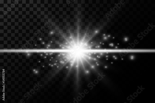 Vector transparent sun flare with beams and spotlights. Sunlight special lens flare light effect.