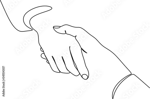 Two people agree and shake hands one contiguous line vector illustration