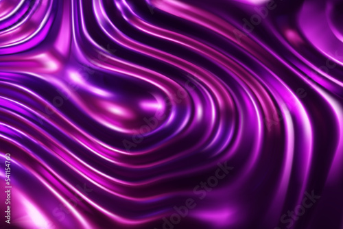 Purple liquid molten metal abstract wavy background with light reflects. Wallpaper with glossy soft silk with waves. Elegant luxury vector illustration made with gradient mesh. Flowing smooth fabric