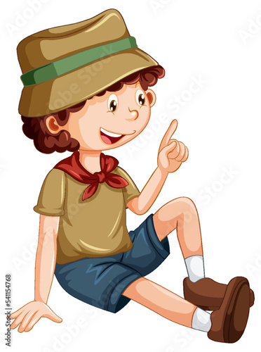 Camping boy sitting cartoon character