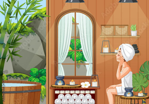 Woman in sauna steam room