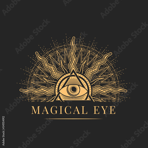 Witchcraft and magic, mason esoteric icon. God all seeing eye and sun rays alchemy esoteric sign or emblem. Occultism ancient symbol, witchcraft icon, ritual seal or tarot occult tattoo