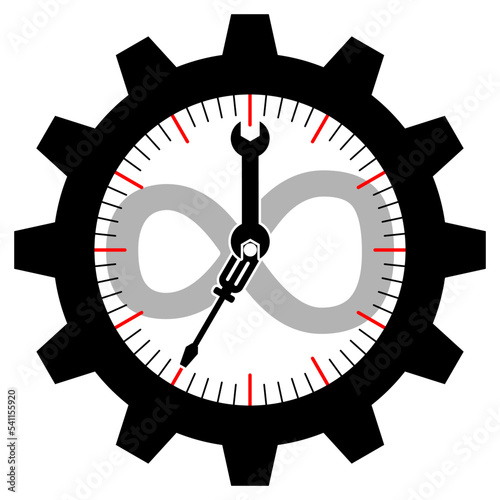 24/7 and endless sign with gear watch. Car Repair Services, Mechanic Workshop Vector Icon.