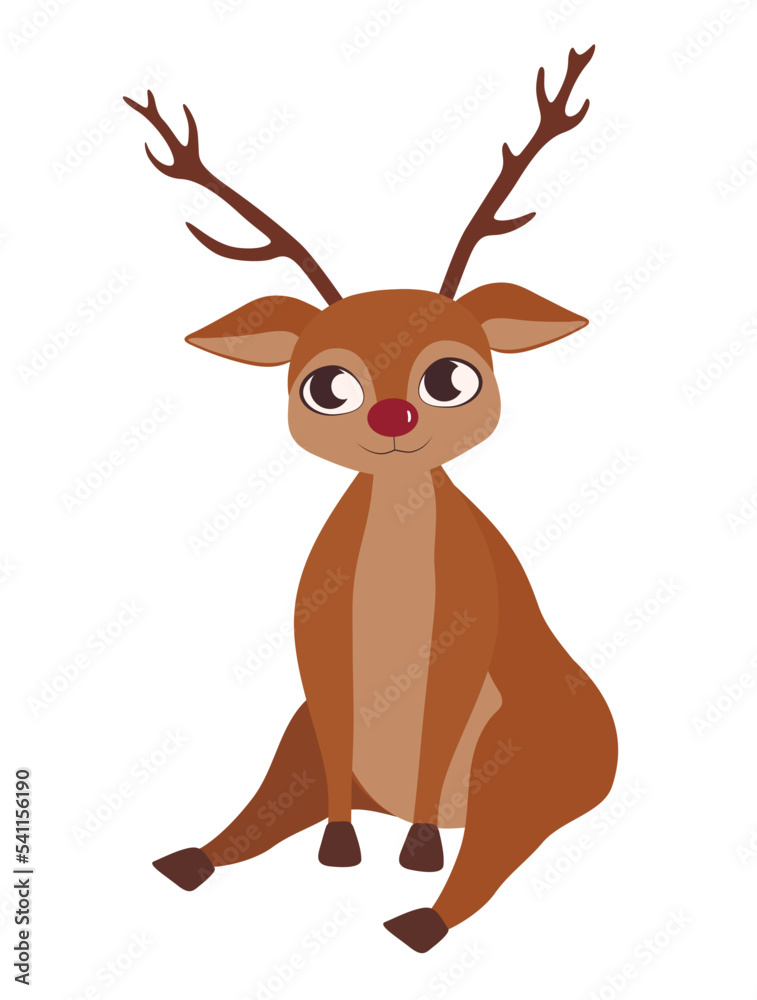 Fototapeta premium Cute sitting reindeer on white background