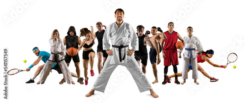 Fototapeta Naklejka Na Ścianę i Meble -  Sport collage. Taekwondo, tennis, running, boxing and basketball players