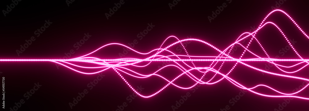Illustration of pink 3D abstract wireframe sound waves, visualization of frequency signals audio wavelengths, conceptual futuristic technology waveform background with copy space for text Illustration of pink 3D abstract wireframe sound waves, visualization of frequency signals audio wavelengths, conceptual futuristic technology waveform background with copy space for text