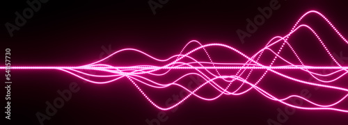 Illustration of pink 3D abstract wireframe sound waves, visualization of frequency signals audio wavelengths, conceptual futuristic technology waveform background with copy space for text photo