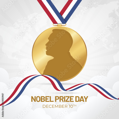 Nobel Prize Day December 10th with white sunburst illustration background photo