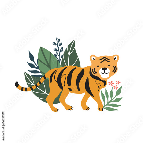 Cute cartoon tiger. Can be used for kids clothes design, prints and posters.
