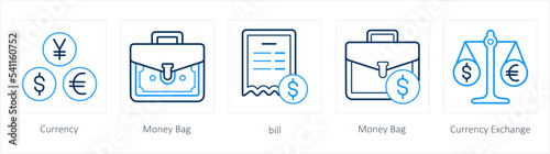 icons such as currency, money bag, bill