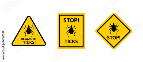 Free Download Beware of ticks caution signs, flat vector illustration isolated on white background. - GFXLoad