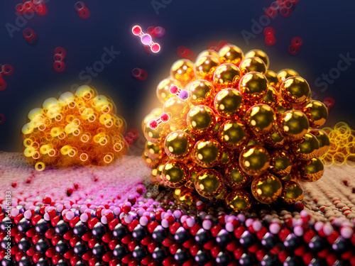 Nanoparticle catalyst on metal oxide , illustration photo