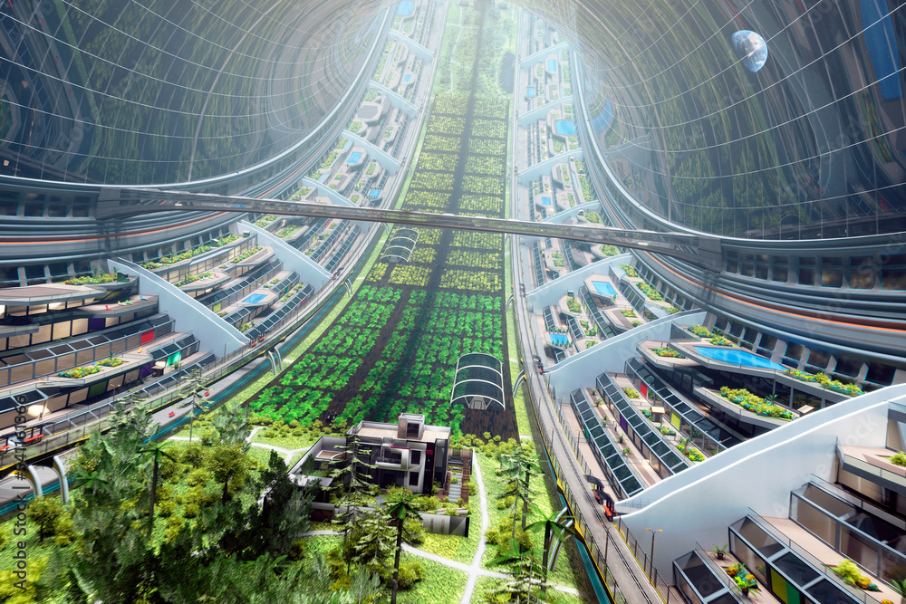 Artwork of a Space Habitat Interior Stock Illustration | Adobe Stock