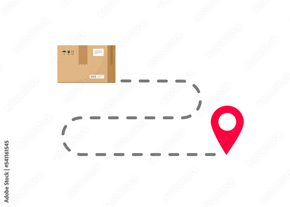 Vecteur Stock Delivery logistic route path icon vector of order parcel or  parcel box shipment tracking distance location destination graphic flat,  freight cargo post gps map marker pointer, courier tracker image