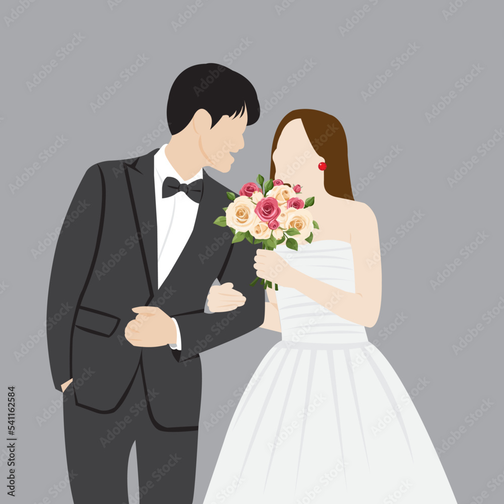 Beautiful young bride and groom on wedding day vector illustration Beautiful young bride and groom on wedding day vector illustration