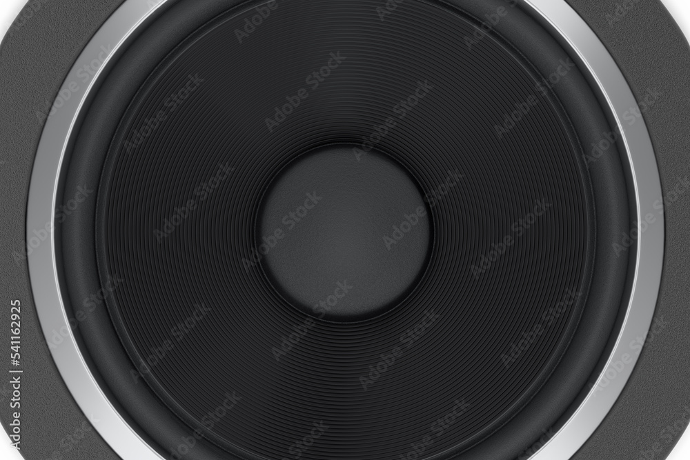 Hi-fi speakers with loudspeakers for sound recording studio on white background.