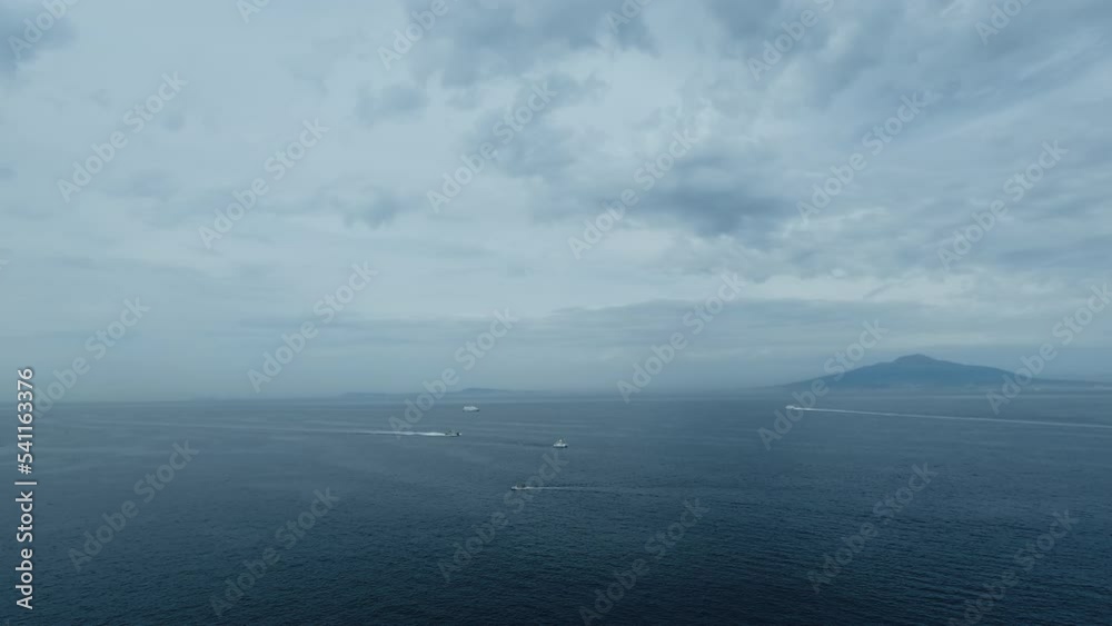 Ship and boat traffic in the Mediterranean sea with clouds Ship and boat traffic in the Mediterranean sea with clouds