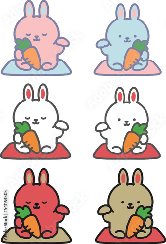 年賀状素材　手書き　卯年　招きうさぎ　セット　ベクターイラスト