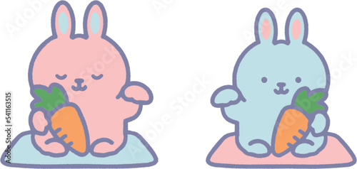 年賀状素材　手書き　卯年　招きうさぎ　パステル　ゆめかわいい　ベクターイラスト