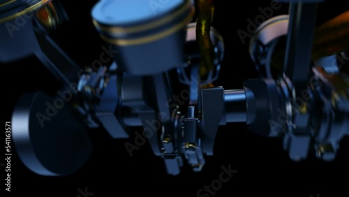 3d footage with car engine working. Concept of motor with oil lubricant splash and flow.