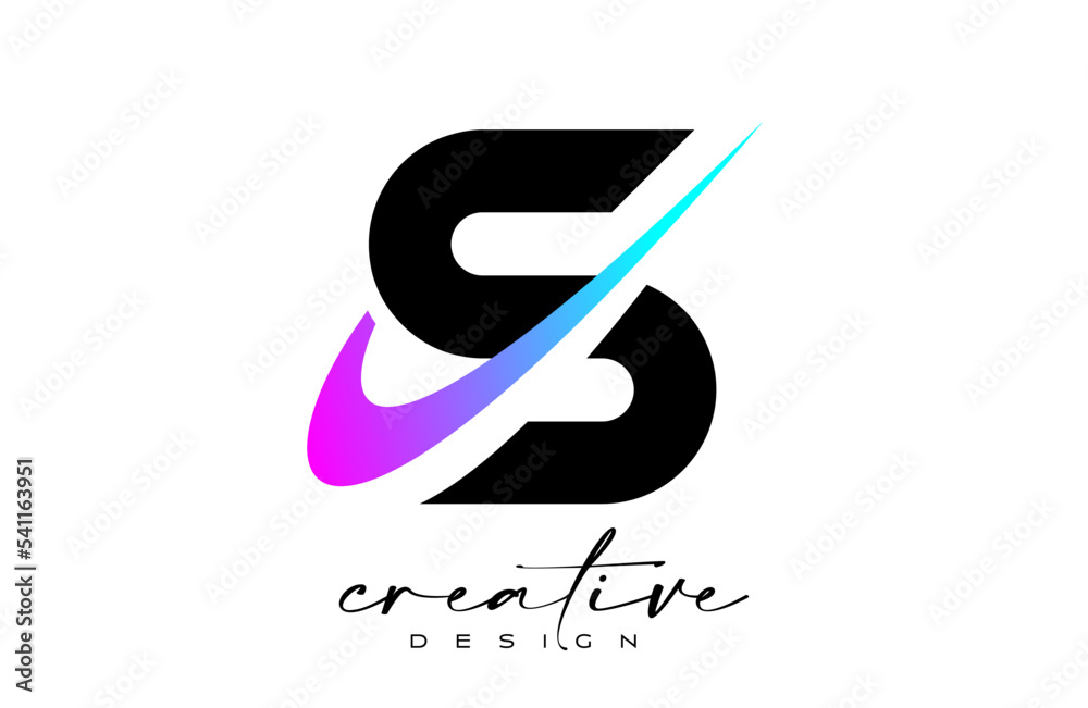 S Letter Logo Design with Creative Purple Blue Swoosh. Letter s Initial icon with curved shape vector S Letter Logo Design with Creative Purple Blue Swoosh. Letter s Initial icon with curved shape vector