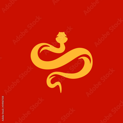 Golden snake reptile curved character Chinese New Year zodiac monochrome icon vector flat