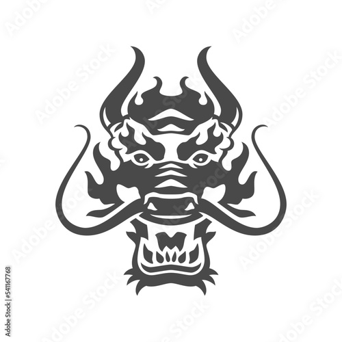 Angry mythology dragon ancient monster muzzle head portrait monochrome icon vector