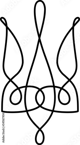 Vector National ukrainian symbol Trident icon. Hand drawn calligraphy Coat of Arms of Ukraine State emblem black color illustration flat style image