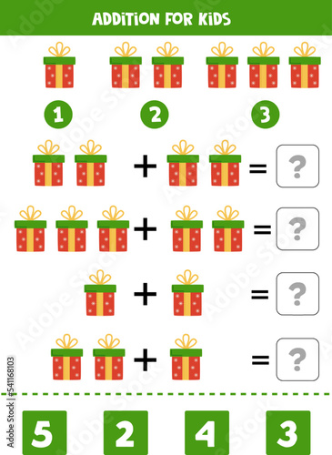 Addition for kids with hand drawn Christmas presents.
