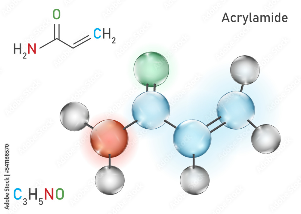 Acrylamide chemical formula. Organic compound. Vector illustration Acrylamide chemical formula. Organic compound. Vector illustration
