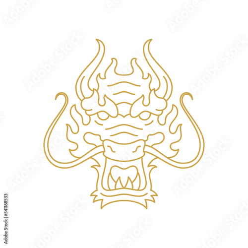 Dragon muzzle with horns and mustache monochrome line icon vector illustration