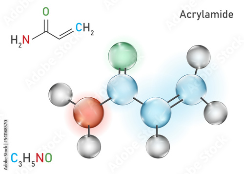 Acrylamide chemical formula. Organic compound. Vector illustration