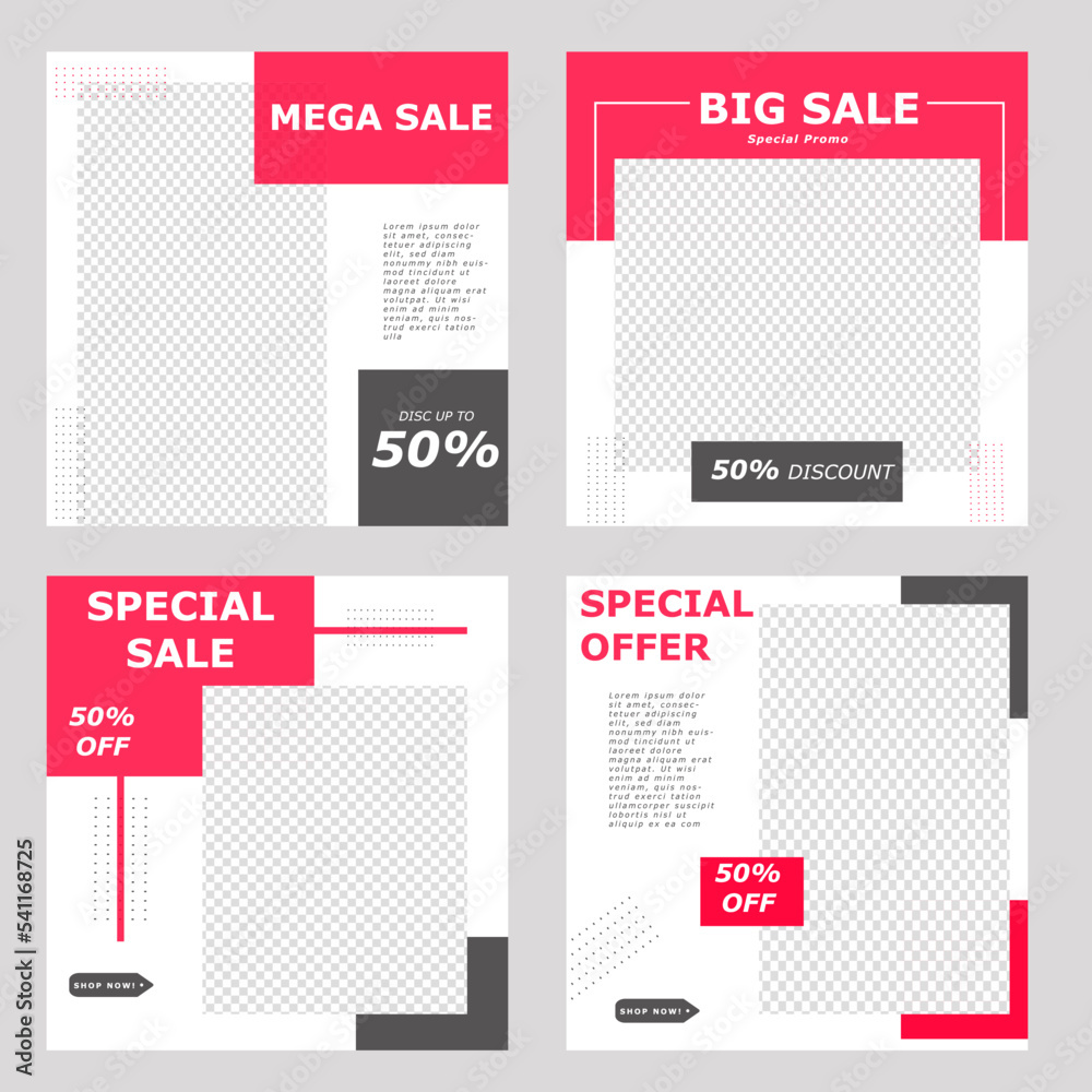 Set of social media post template designs with square shapes. Suitable for social media posts and web ads. Vector illustration. Set of social media post template designs with square shapes. Suitable for social media posts and web ads. Vector illustration.