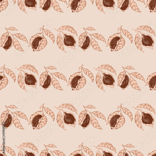 Creative seamless pattern with fruits: lemons, oranges, grapes and pomegranat...