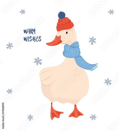 Cute goose winter theme, best wishes for christmas and winter.