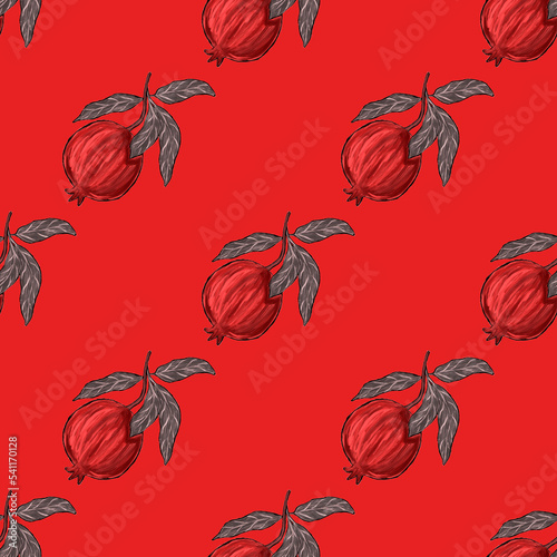 Creative seamless pattern with fruits: lemons, oranges, grapes and pomegranat...