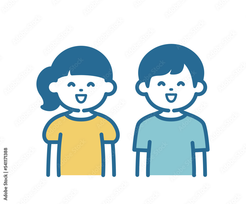 Bust-up illustration of a smiling boy and girl