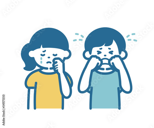 Illustration of crying boy and girl