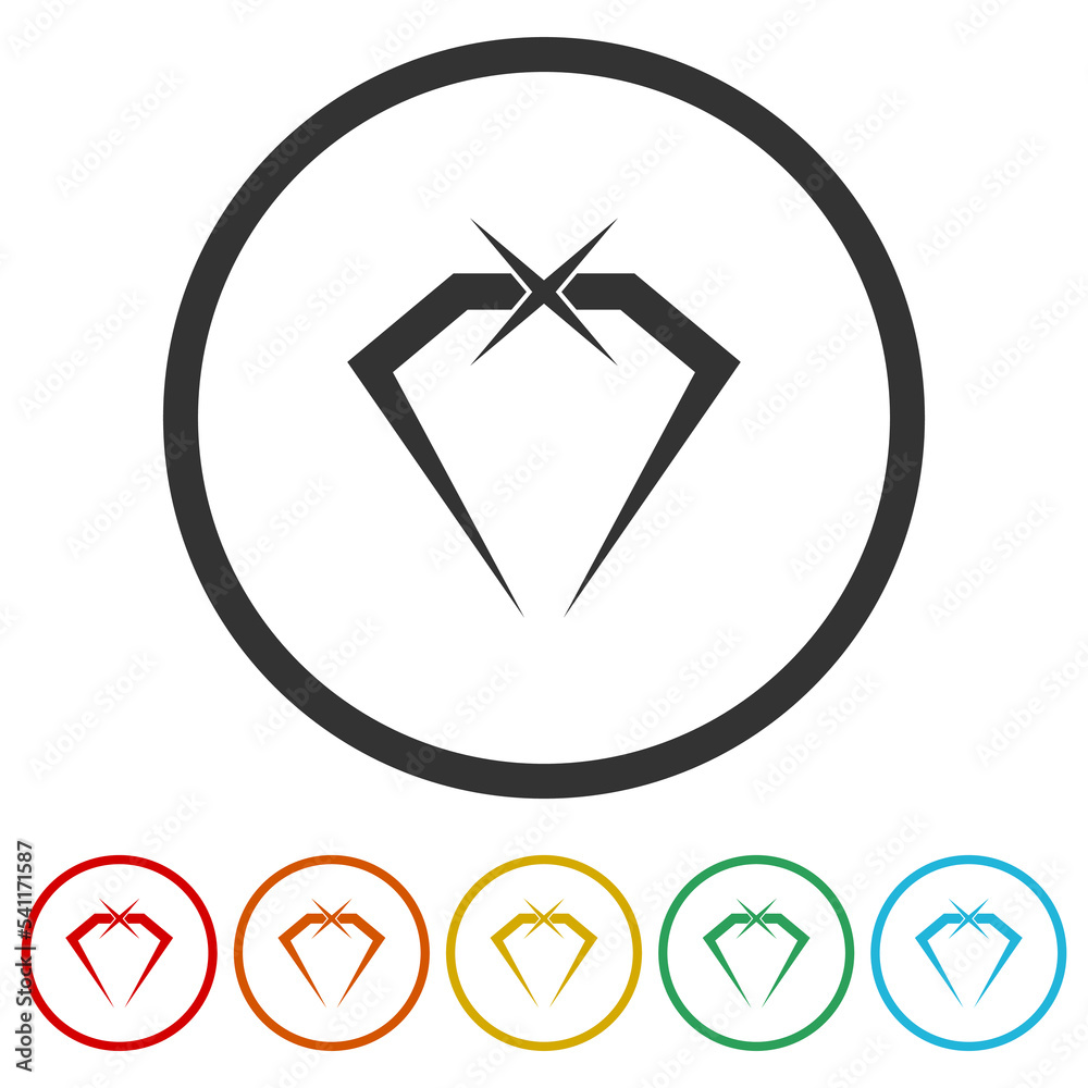 Diamond with crown logo. Set icons in color circle buttons Diamond with crown logo. Set icons in color circle buttons