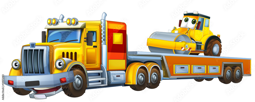 Naklejka premium cartoon tow truck driving with load ambulance car